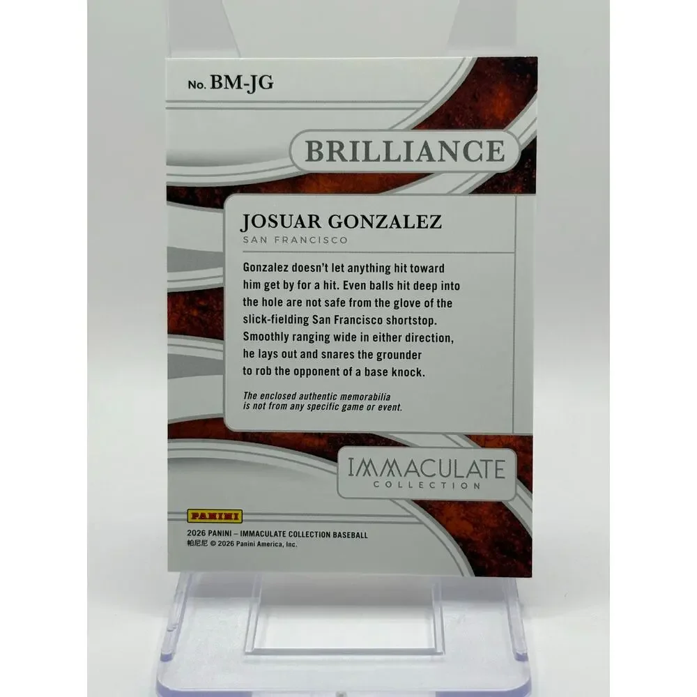 2026 Panini Immaculate Josuar Gonzalez 3 Color Jersey Patch 16/25 SP SF Giants